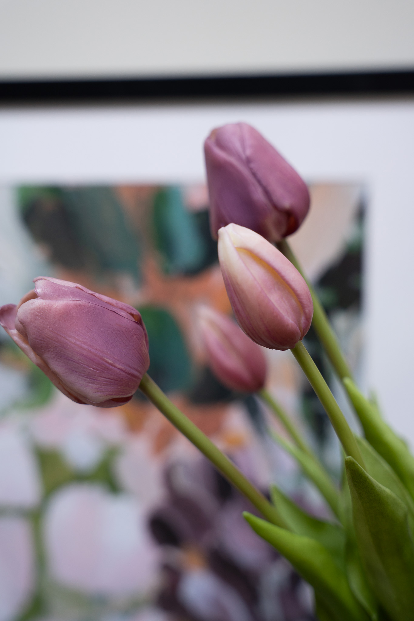 Zijden boeket - Bosje Tulpen Paars